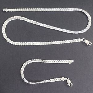 925 Sterling Silver Necklace Bracelet Set Cuban Snake Chain Christmas Gift NEW!